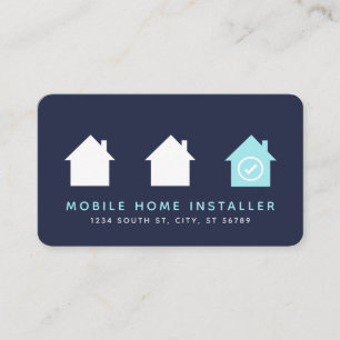 Navy Modern Checkmark House Mobile Home Installer Business Card