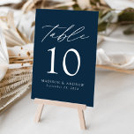 Navy Modern Elegance Wedding Table Number<br><div class="desc">Trendy, minimalist wedding table number cards featuring white modern lettering with "Table" in a modern calligraphy script. The design features a navy background or colour of your choice. The design repeats on the back. To order the table cards: add your name, wedding date, and table number. Add each number to...</div>