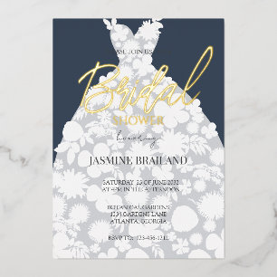 Navy Modern Floral Gown Bridal Shower Gold 