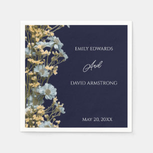 Navy Modern Floral Wedding Napkins