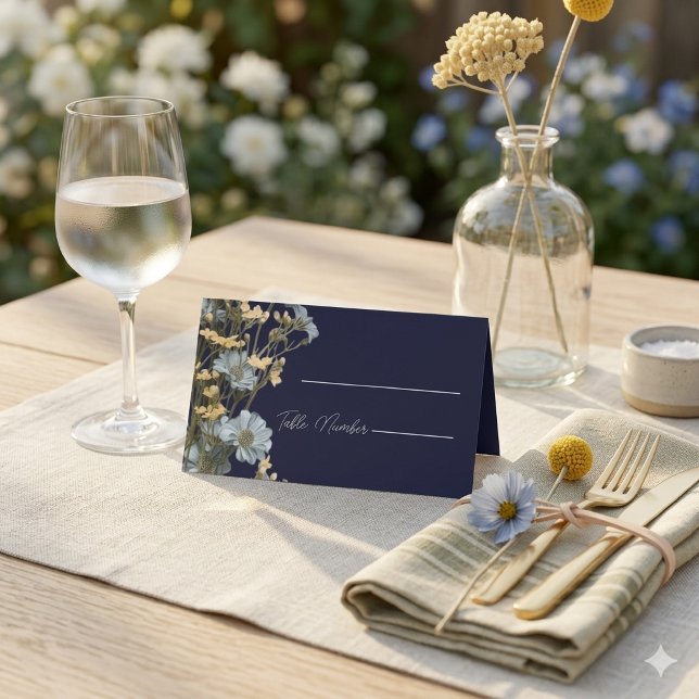 Navy Modern Floral Wedding Place Cards (Creator Uploaded)