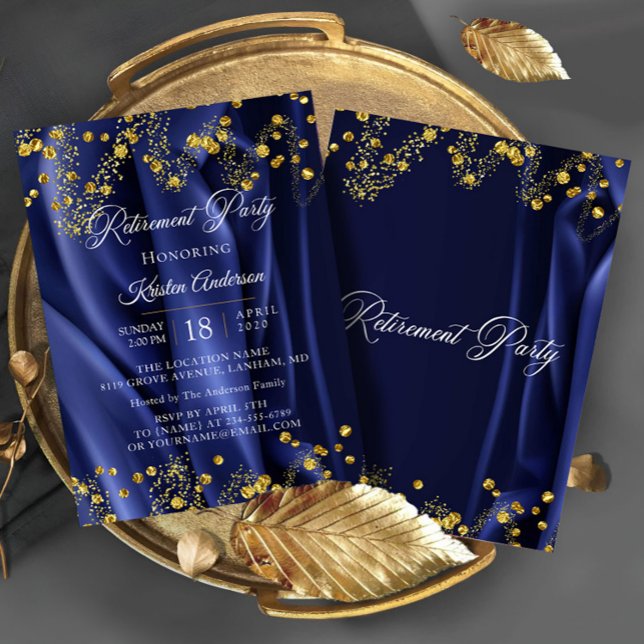 Navy Modern Gold Retirement Party Invitation (Creator Uploaded)