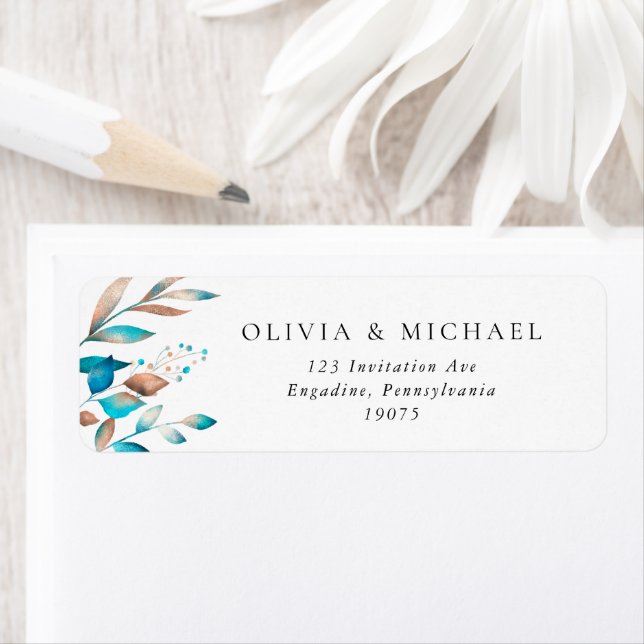 Navy Modern Greenery Rustic Wedding Address Label (Insitu)