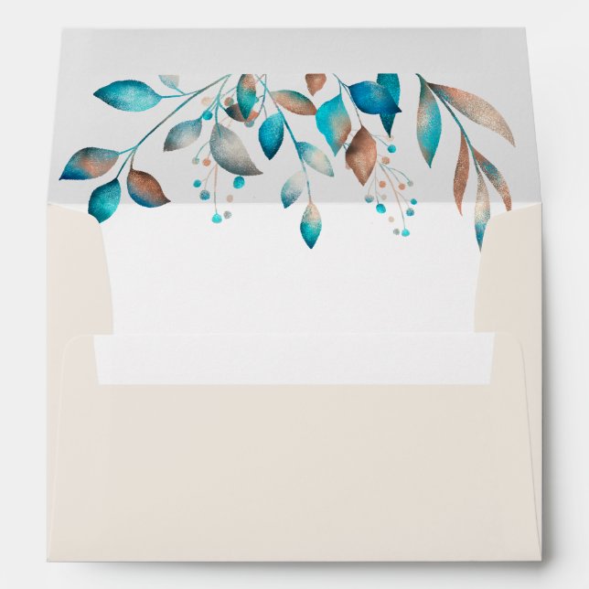 Navy Modern Greenery Rustic Wedding Envelope (Back (Bottom))
