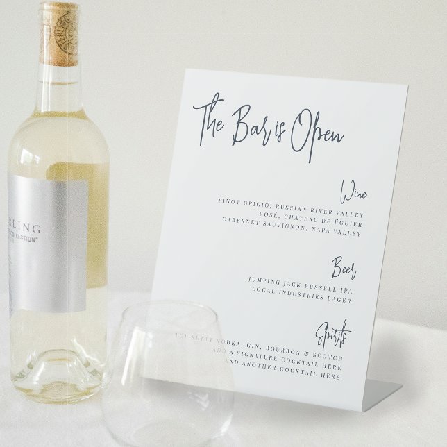 Navy | Modern Handwritten Script Bar Menu Pedestal Sign (Creator Uploaded)