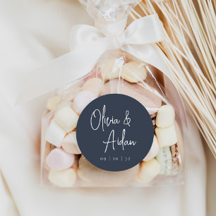 Navy   Modern Handwritten Script Wedding Classic Round Sticker
