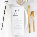 Navy | Modern Handwritten Script Wedding Menu<br><div class="desc">Designed to match our Modern Handwritten Script wedding invitations. A beautiful typography based design with a minimalist feel,  featuring modern navy blue handwritten script and classic serif lettering. Personalize with your menu items using eight custom text fields.</div>