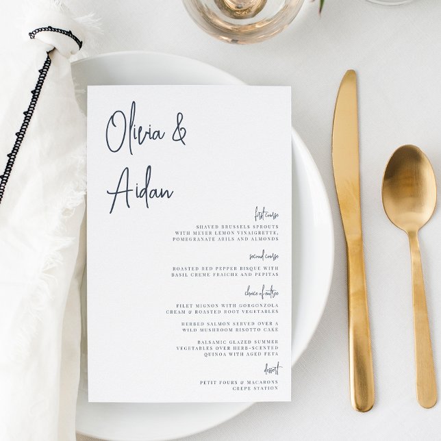 Navy | Modern Handwritten Script Wedding Menu (Creator Uploaded)