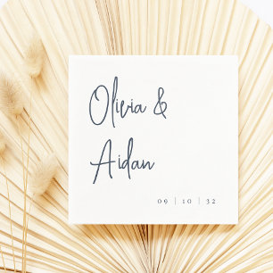 Navy   Modern Handwritten Script Wedding Napkin