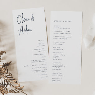 Navy   Modern Handwritten Script Wedding Programme