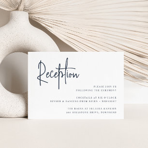 Navy   Modern Handwritten Script Wedding Reception Enclosure Card