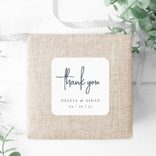 Navy   Modern Handwritten Script Wedding Thank You Square Sticker