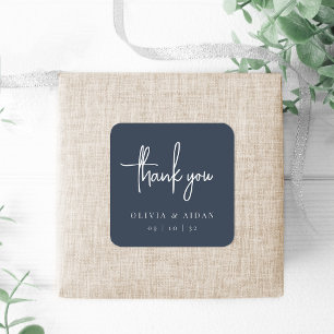 Navy Modern Handwritten Script Wedding Thank You Square Sticker