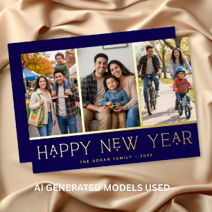 Navy Modern Happy New Year Photo Collage