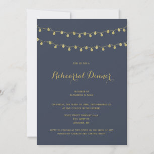 Navy modern lights rehearsal dinner invitations