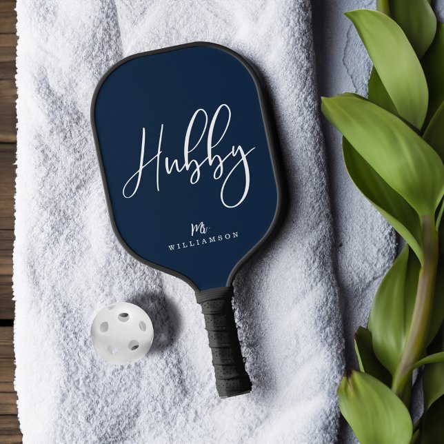 Navy Modern Minimal Hubby Script Personalized Name Pickleball Paddle (Navy Modern Minimal Hubby Script Personalized Name Pickleball Paddle)