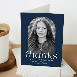 Navy   Modern Minimalist Photo Graduation Thank You Card