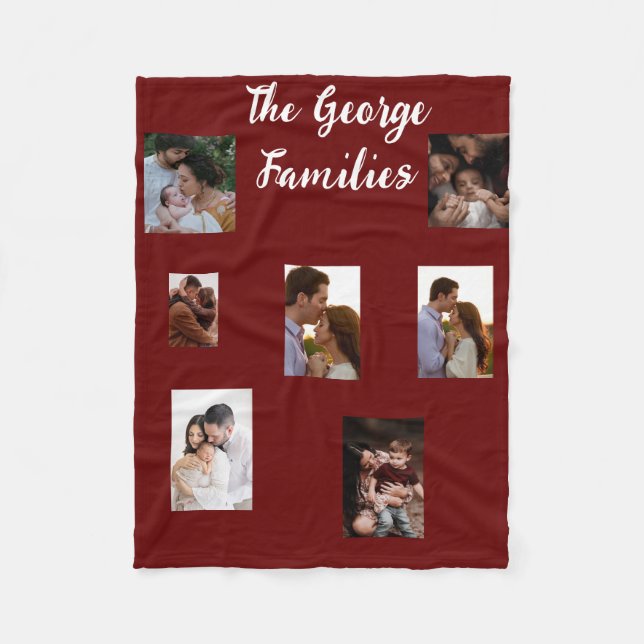 Navy modern multi photo family home decor fleece blanket (Front)