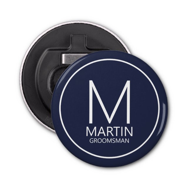 Navy Modern Personalised Monogram&Name Groomsmen Bottle Opener (Front)