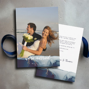 Navy Modern Photo Beach Elopement Announcement