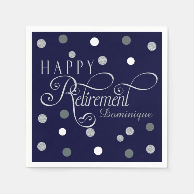Navy Modern Retirement Party, Custom Napkins (Front)