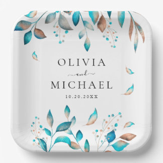 Navy Modern Rustic Wedding Paper Plate