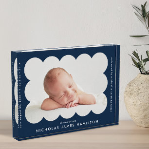 Navy Modern Scalloped Birth Announcement Photo Block