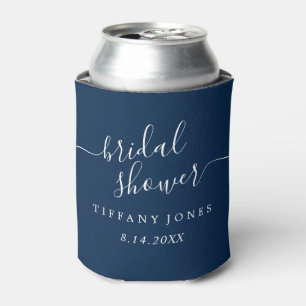 Navy Modern Script Bridal Shower Can Cooler