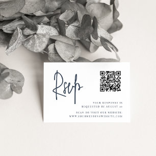 Navy   Modern Script QR Code Wedding RSVP Enclosure Card