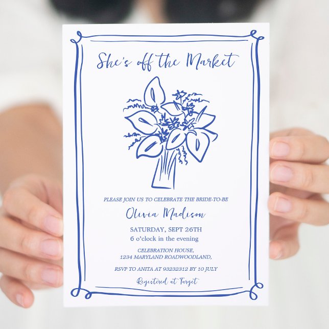 Navy Modern She's off the Market Bridal Shower  Invitation (Creator Uploaded)