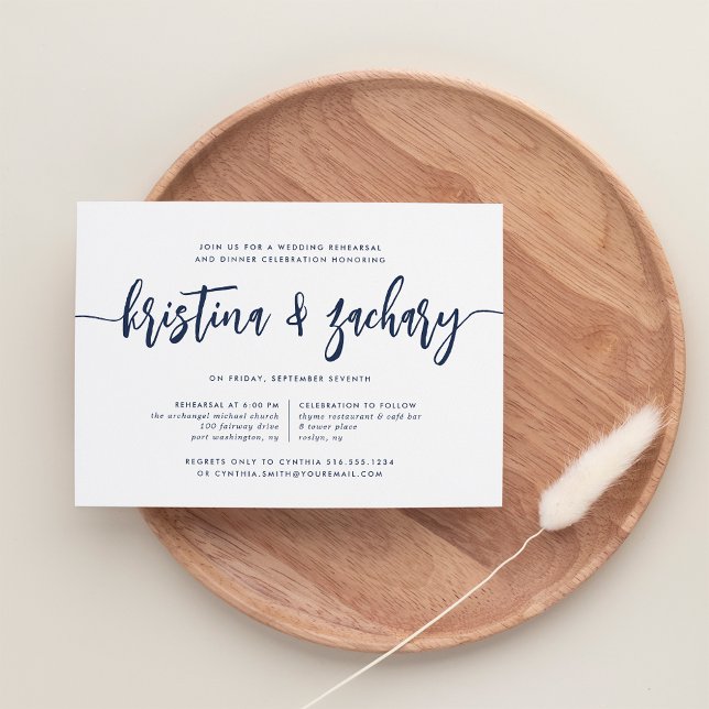 Navy | Modern Signature Rehearsal Dinner Invitation (Creator Uploaded)