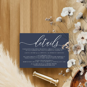 Navy Modern Wedding Accommodation Details RSVP Card