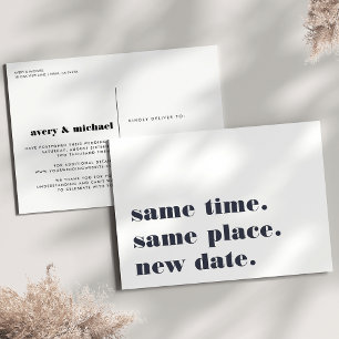 Navy Modern Wedding Postponement Announcement Postcard