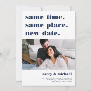 Navy   Modern Wedding Postponement Photo Save The Date