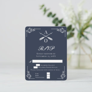 Navy Monogram and Arrows Wedding RSVP Card