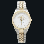 Navy Monogram Artistic Golden Palm Tree Tropical Watch<br><div class="desc">Customise this monogrammed watch featuring an artistic golden palm tree and navy blue text with your own special touch. You can change the monogram,  palm tree and clock time markers to your favourite colours. Makes a great gift for any occasion.</div>