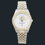 Navy Monogram Artistic Golden Palm Tree Tropical Watch<br><div class="desc">Customise this monogrammed watch featuring an artistic golden palm tree and navy blue text with your own special touch. You can change the monogram,  palm tree and clock time markers to your favourite colours. Makes a great gift for any occasion.</div>