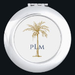 Navy Monogram Artistic Tropical Golden Palm Tree Compact Mirror<br><div class="desc">Customise this monogrammed compact mirror featuring an artistic golden palm tree and navy blue text with your own special touch. You can change the monogram and palm tree to your favourite colours. Makes a great gift for any occasion.</div>