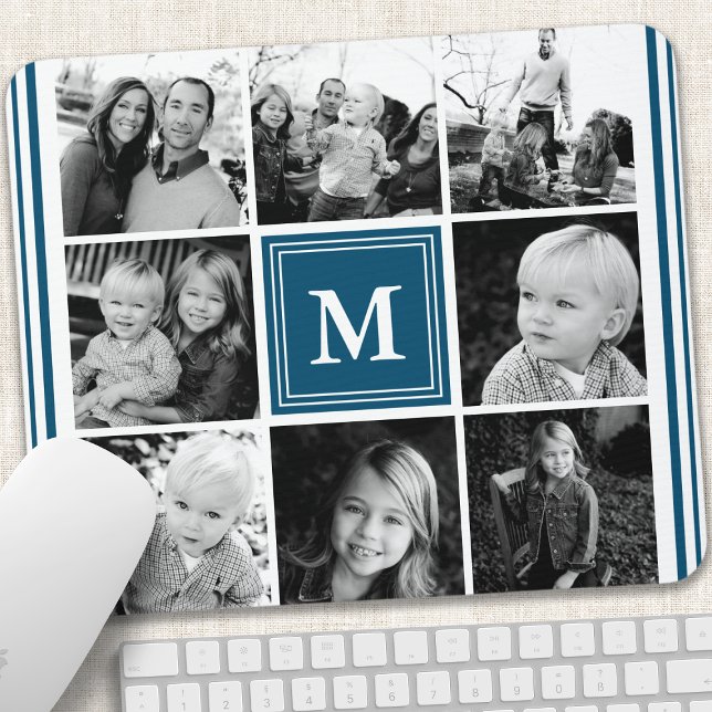 Navy Monogram Family Photo Collage Mouse Pad (Creator Uploaded)