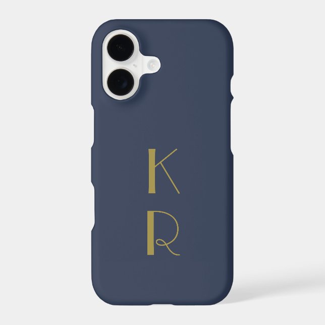 Navy Monogram Gold Retro Initials Minimalist Men  (Back)