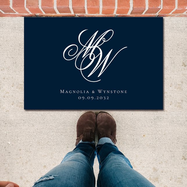 Navy Monogram Newlyweds Doormat (Creator Uploaded)