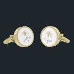 Navy Monogram on Artistic Gold Palm Tree Tropical Gold Finish Cufflinks<br><div class="desc">Customise these monogrammed cufflinks featuring an artistic golden palm tree and navy blue text with your own special touch. You can change the monogram and palm tree to your favourite colours. Makes a great gift for any occasion.</div>
