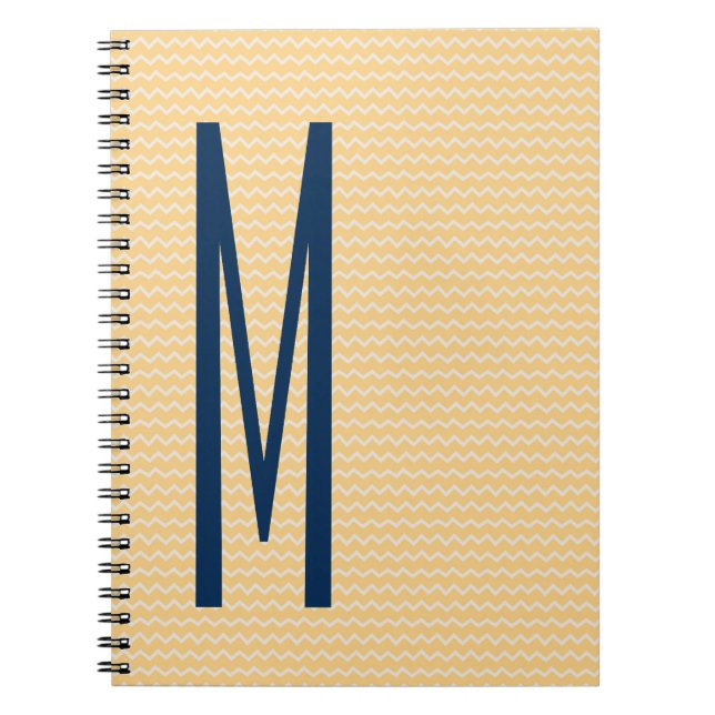 Navy Monogram on Mini Orange Chevron Pattern Spiral Notebook (Front)