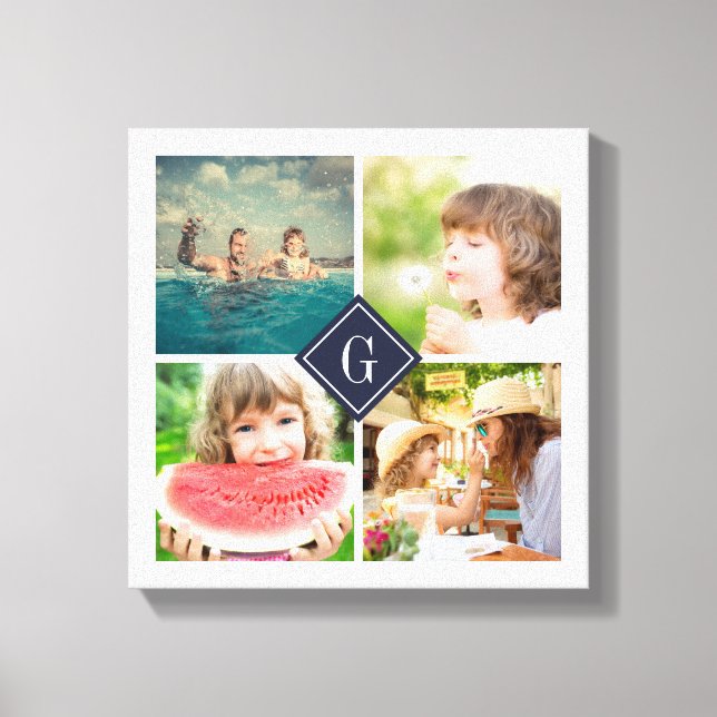 Navy Monogram Photo Collage Canvas Print (Front)