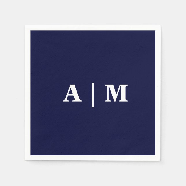 Navy Monogram Wedding Cocktail Napkin (Front)