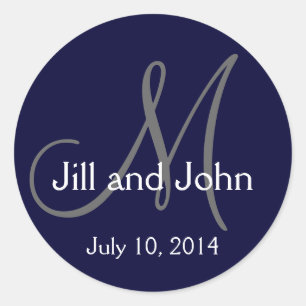 Navy Monograms Names Date Wedding Stickers