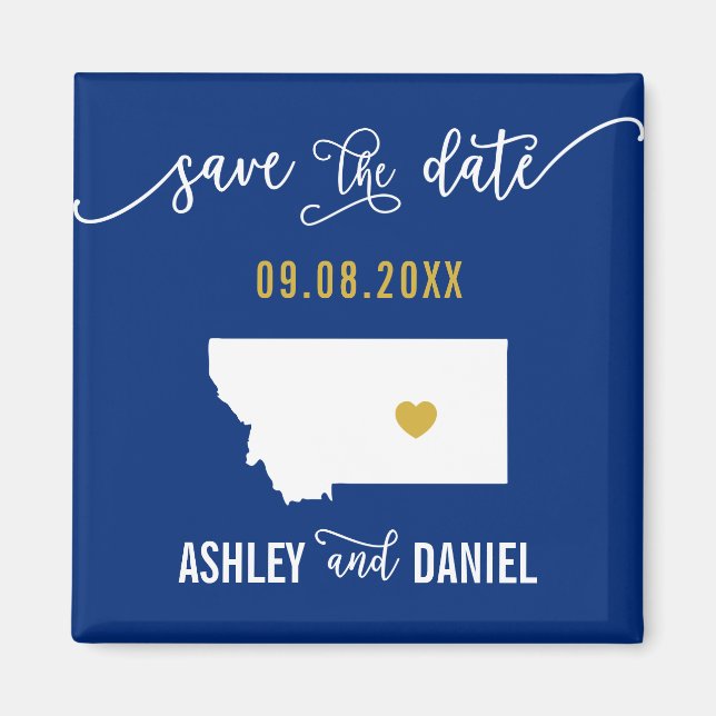 Navy Montana Wedding Save the Date Map Magnet (Front)
