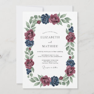 Navy Moody Botanical Wedding Invitation