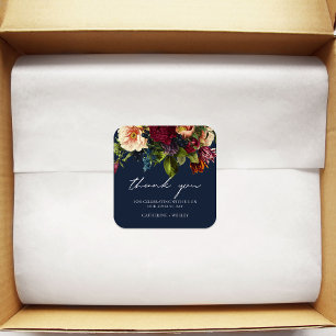 Navy Moody Floral Burgundy Wedding Square Sticker