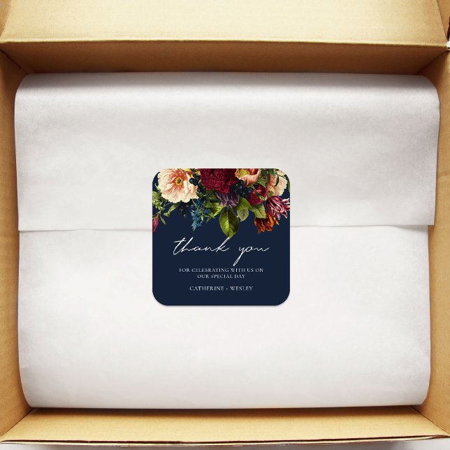 Navy Moody Floral Burgundy Wedding  Square Sticker (Creator Uploaded)